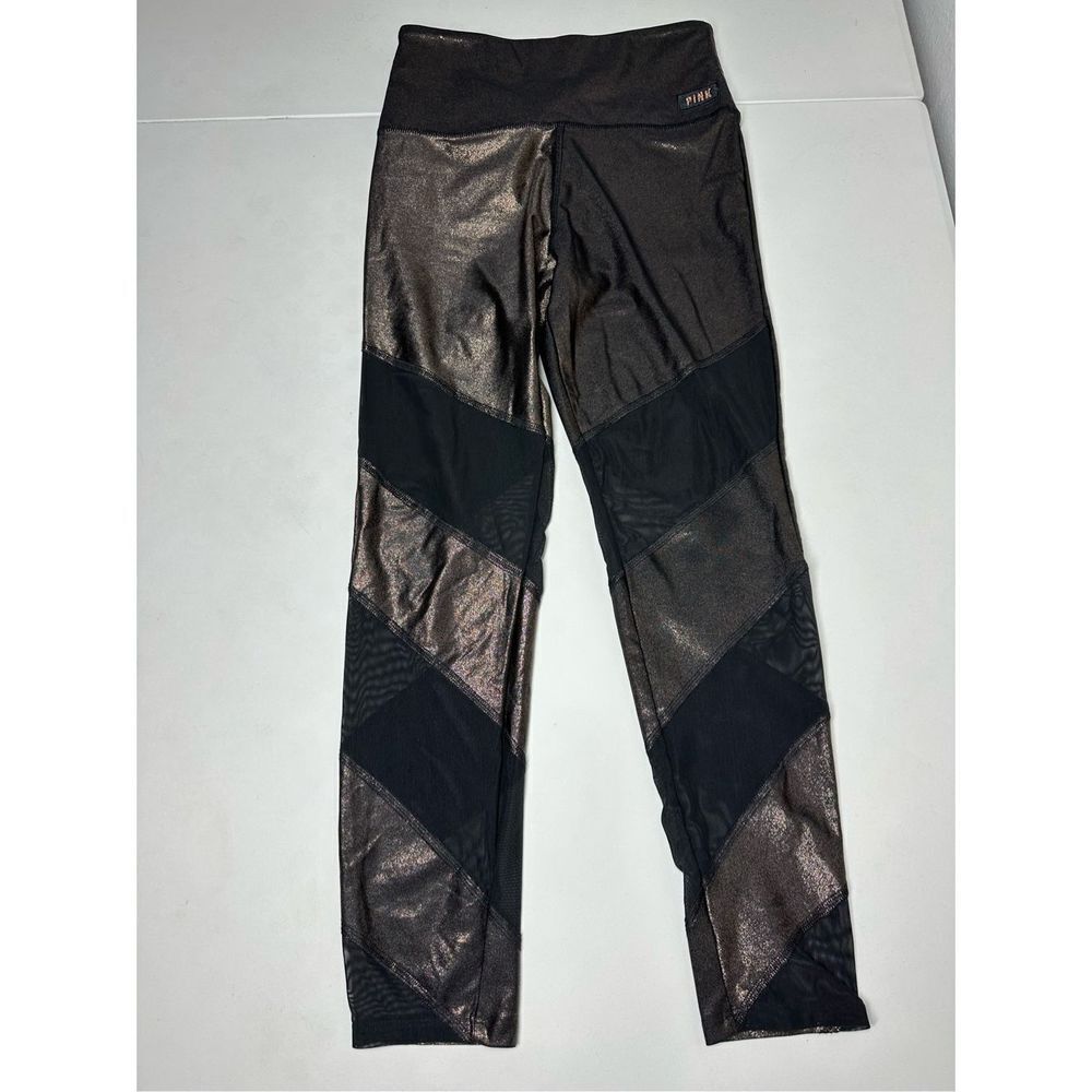 PINK Victoria Secret Leggings Women’s Sz S Black Gold Mesh Activewear Ultimate